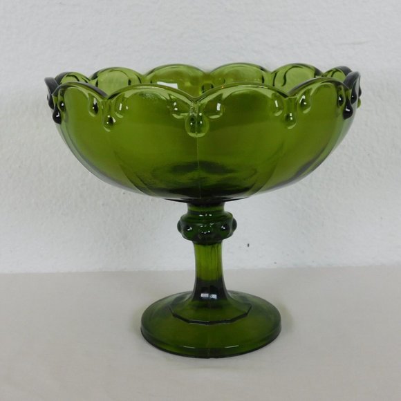 Indiana Glass Garland Avacado Green Pedestal Compote Bowl 7.5" tall VINTAGE - Picture 4 of 8